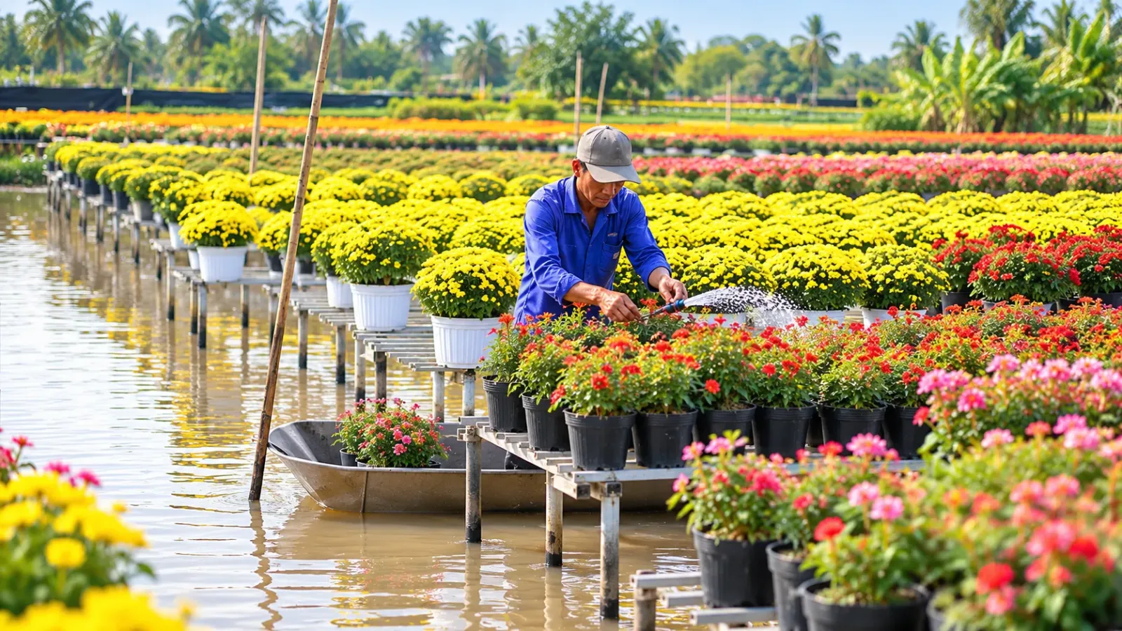 Làng hoa Sa Đéc nổi bật với nghề trồng hoa kiểng lâu đời và những vườn hoa được chăm sóc quanh năm.