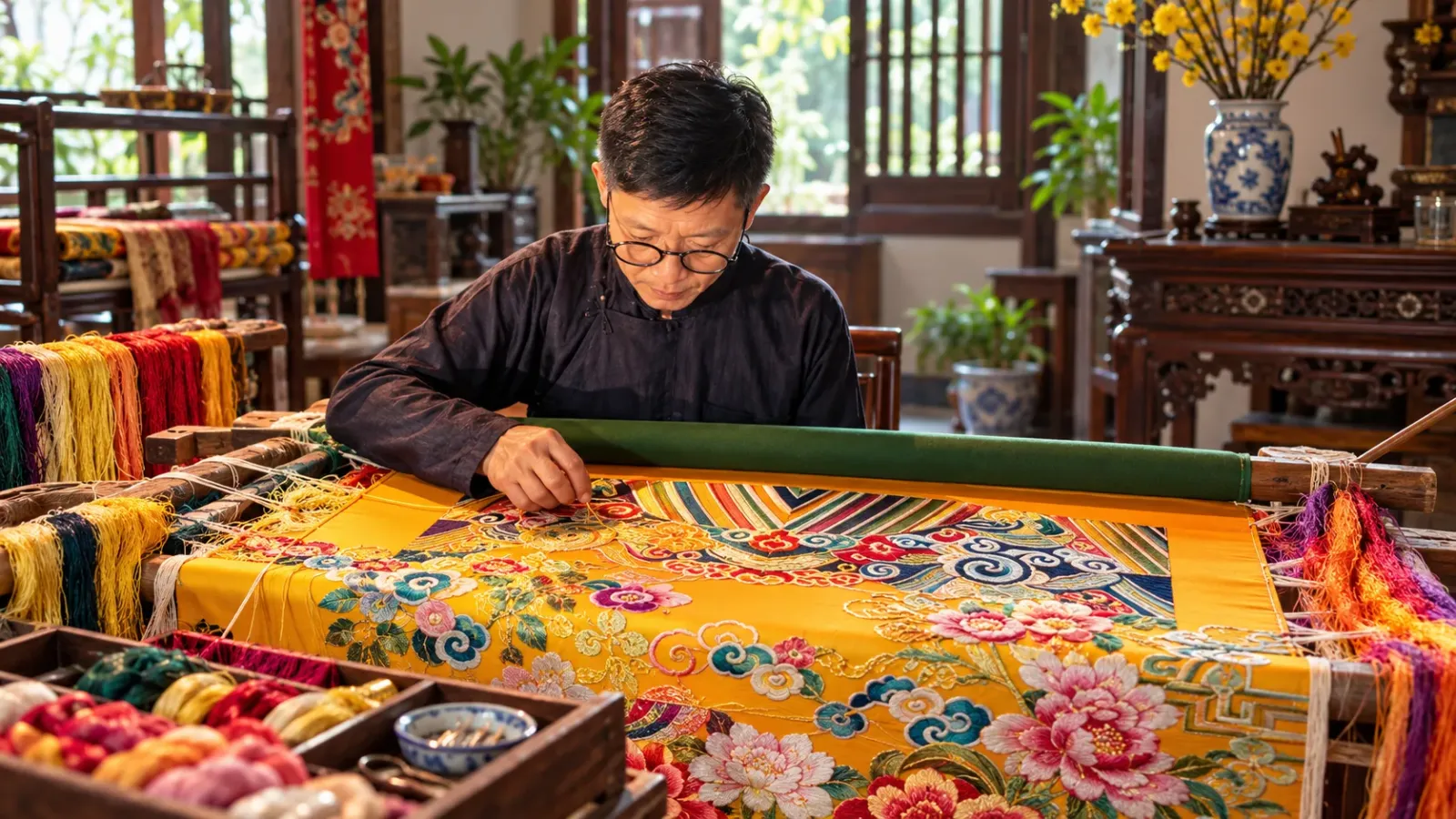 Nghề thêu ren Thanh Hà lưu giữ những kỹ thuật thủ công đòi hỏi sự tỉ mỉ và khéo léo.