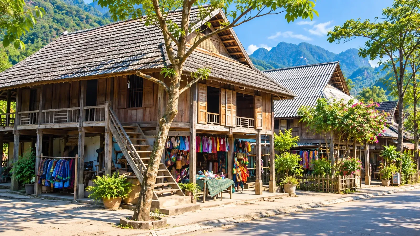 Nhà sàn và homestay tại khu vực Bản Lác Mai Châu