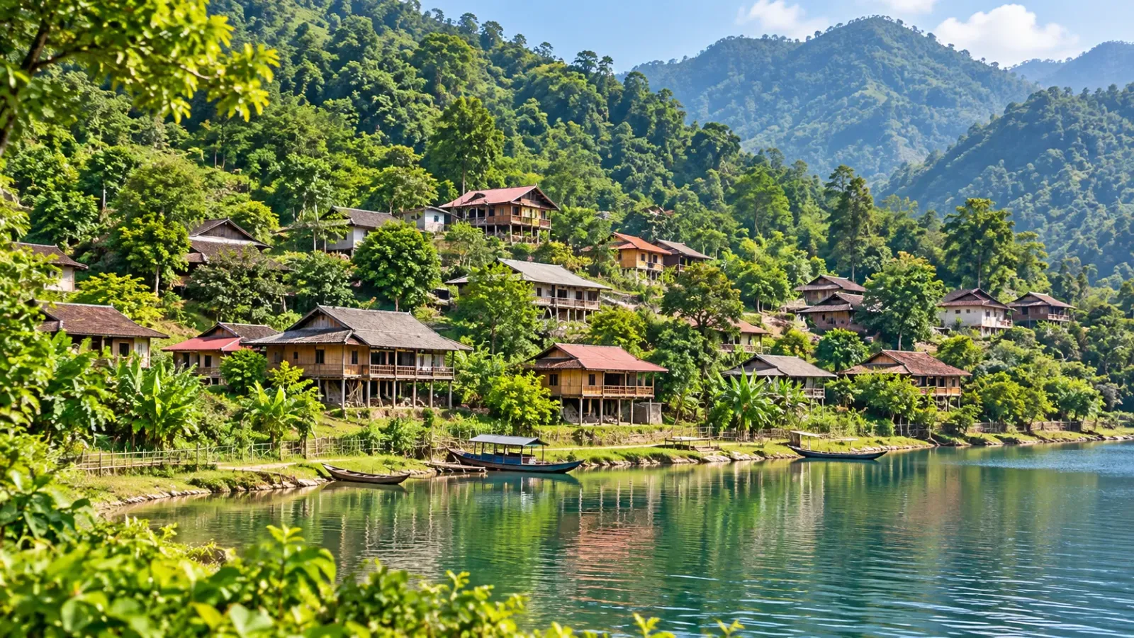 Nhà sàn và không gian bản Pác Ngòi ven hồ Ba Bể