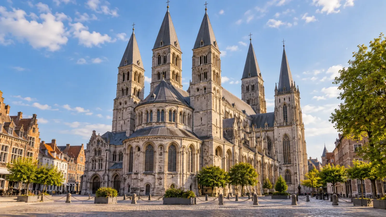 Nhà thờ Đức Bà Tournai với các tháp và kiến trúc lịch sử tại Bỉ