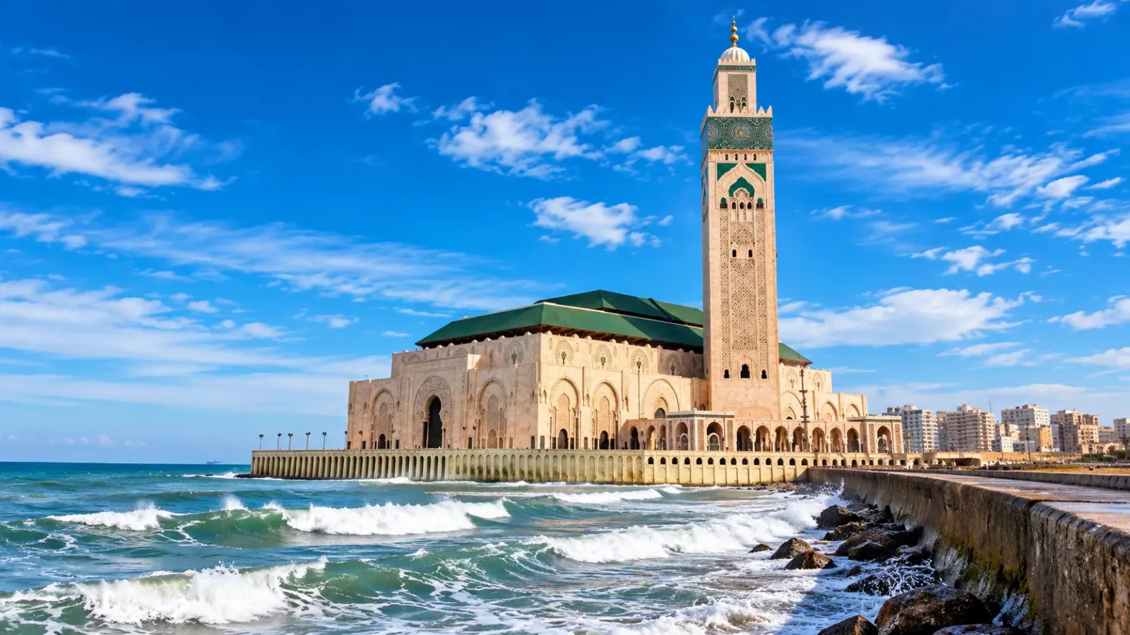 Nhà thờ Hồi giáo Hassan II bên bờ Đại Tây Dương tại Casablanca Maroc