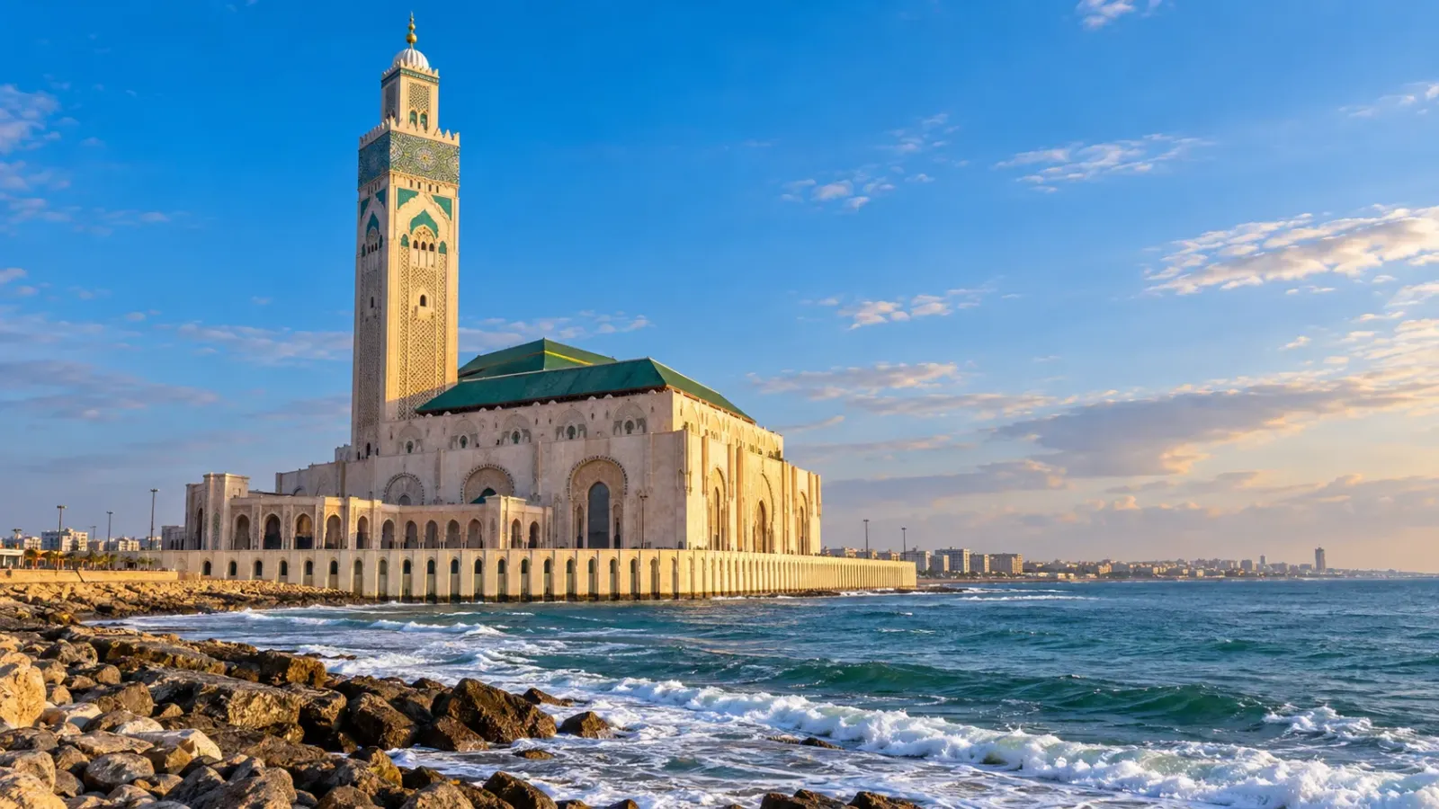 Nhà thờ Hồi giáo Hassan II ở Casablanca bên bờ Đại Tây Dương Maroc