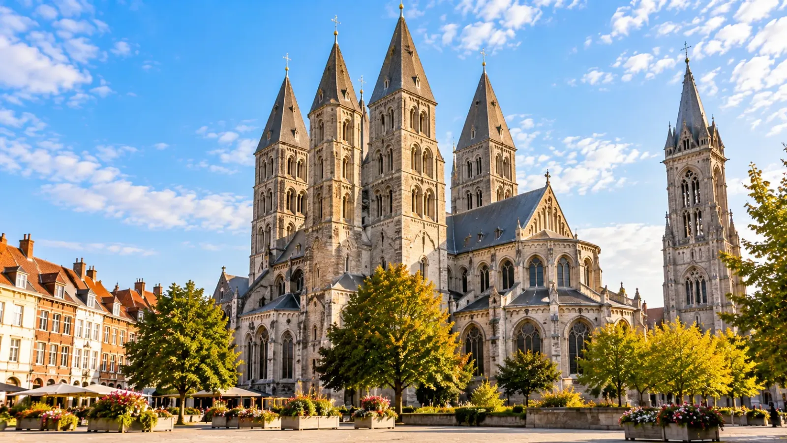 Nhà thờ Notre-Dame Cathedral tại Tournai với hệ thống tháp kiến trúc lịch sử