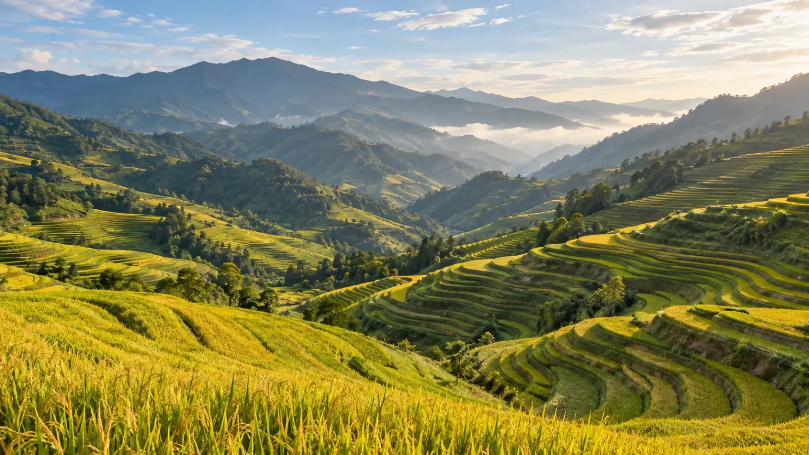 Những dải ruộng bậc thang uốn lượn theo sườn núi tại khu vực Chế Cu Nha