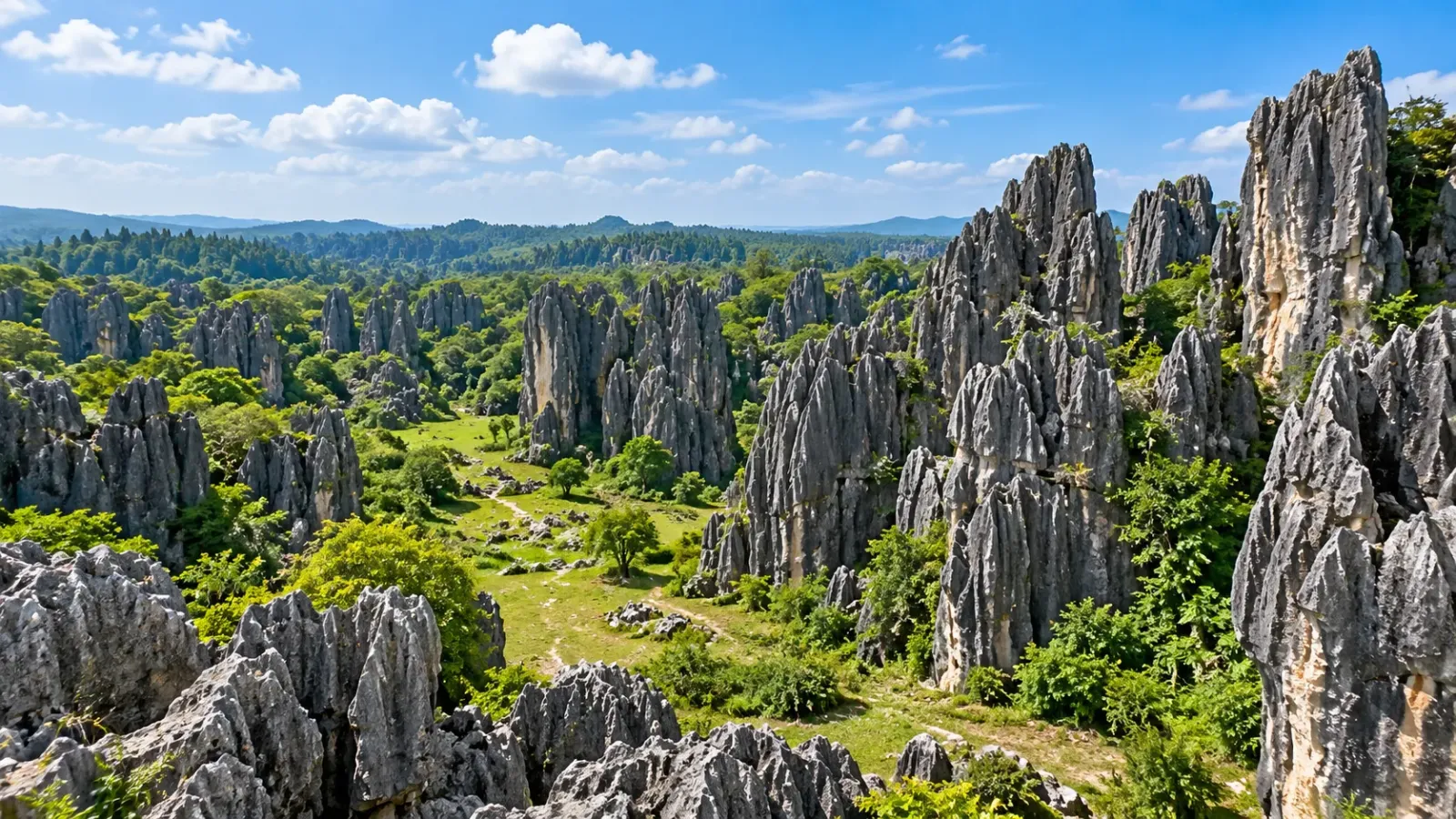 Những khối đá vôi dựng đứng tại khu thắng cảnh Rừng đá Thạch Lâm ở Vân Nam Trung Quốc