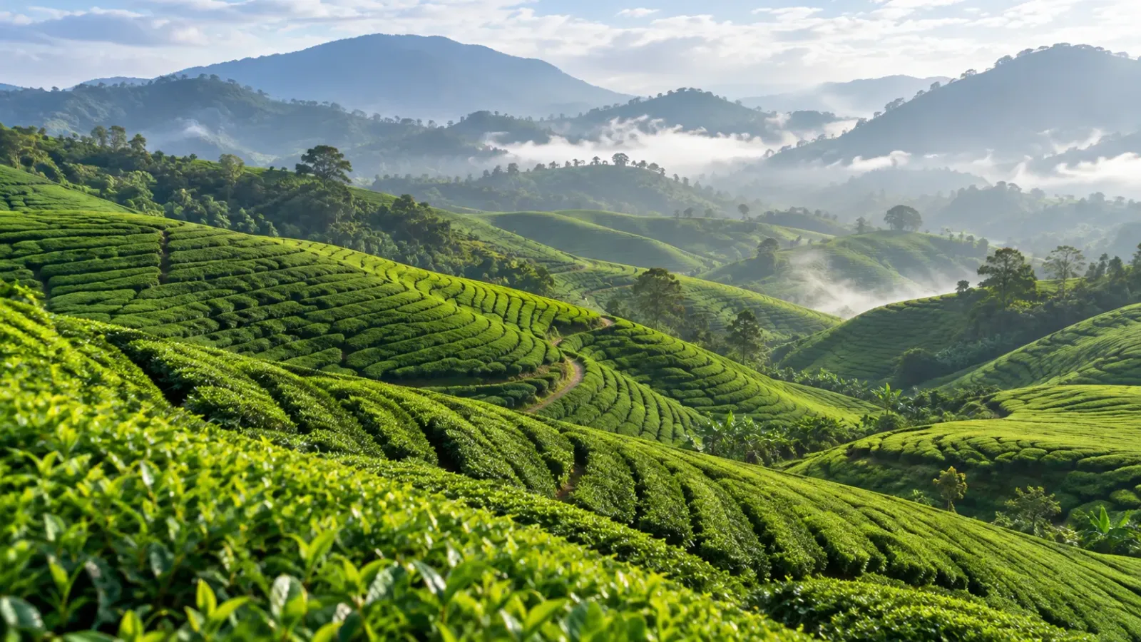 Những luống chè xanh trải dài trên các sườn đồi tại Cameron Highlands, Malaysia.