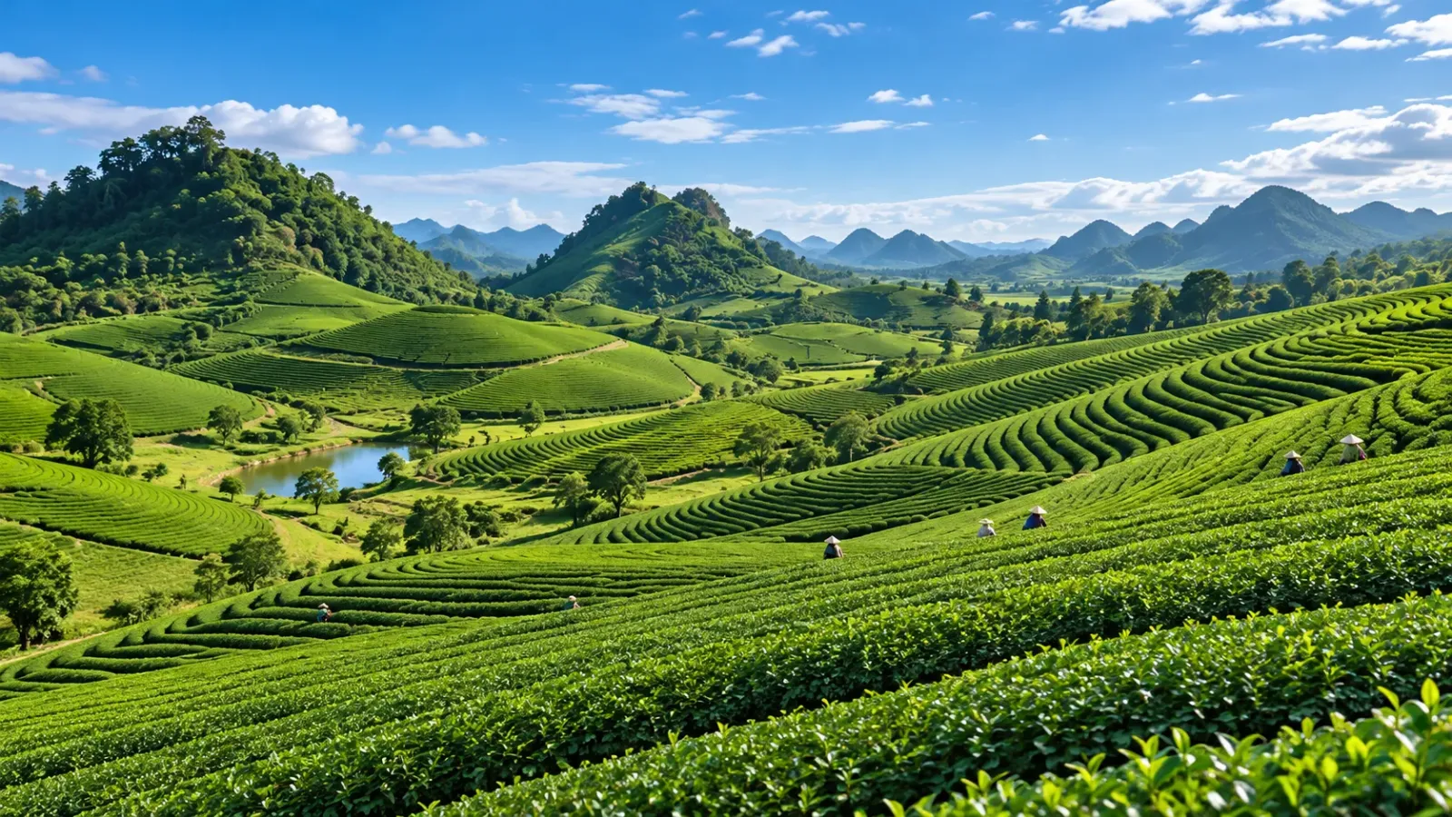 Những luống chè xanh trải dài trên các sườn đồi tại Mộc Châu