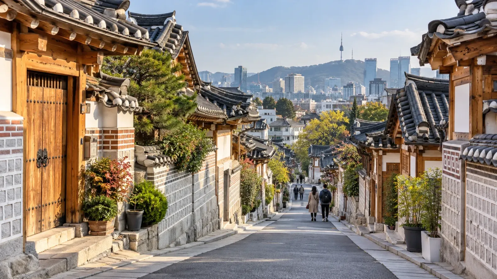 Những ngôi nhà Hanok truyền thống tại làng Bukchon ở Seoul Hàn Quốc
