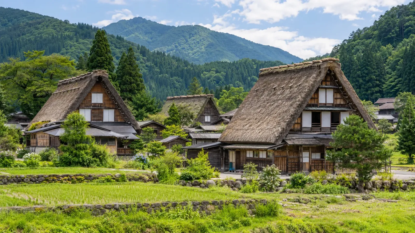 Những ngôi nhà mái tranh gassho-zukuri tại làng cổ Shirakawa-go thuộc tỉnh Gifu Nhật Bản
