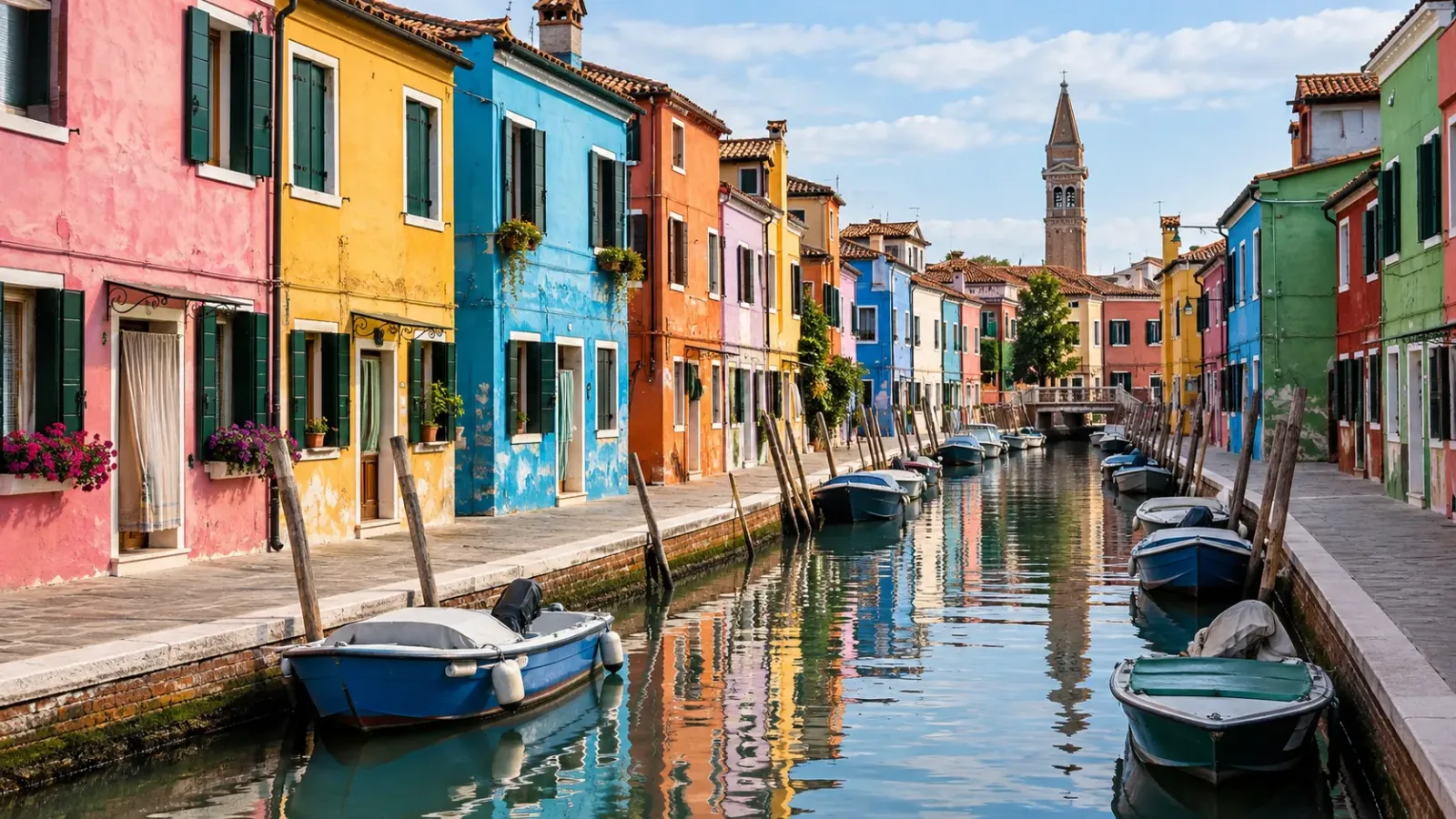 Những ngôi nhà nhiều màu sắc dọc kênh tại đảo Burano thuộc đầm phá Venice
