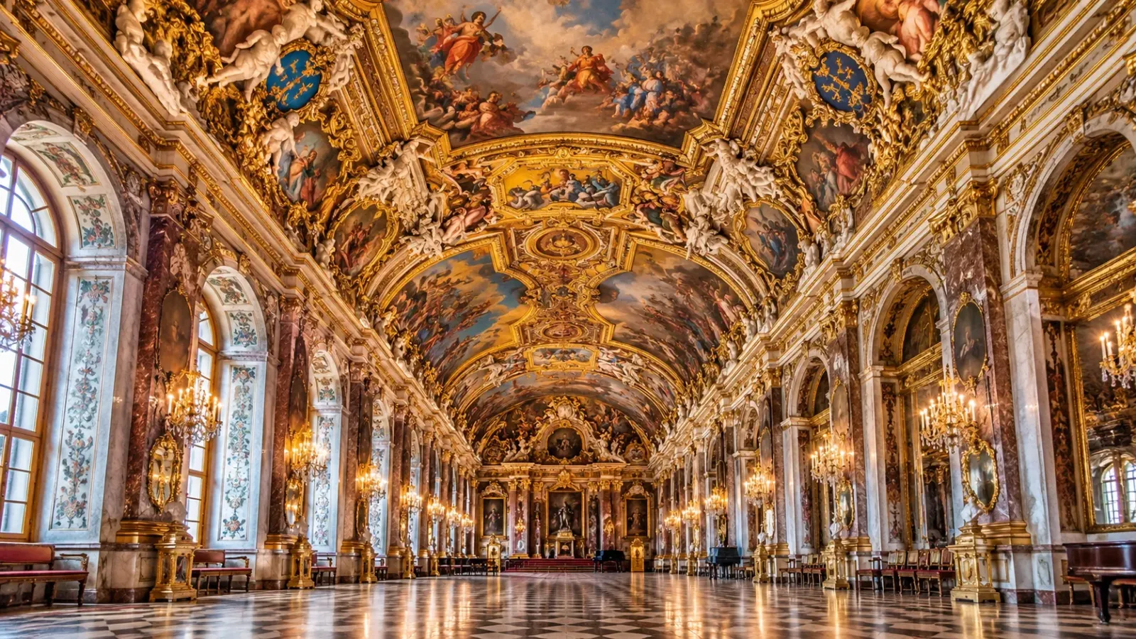 Nội thất hội trường Aula Leopoldina mang phong cách Baroque tại Đại học Wroclaw.