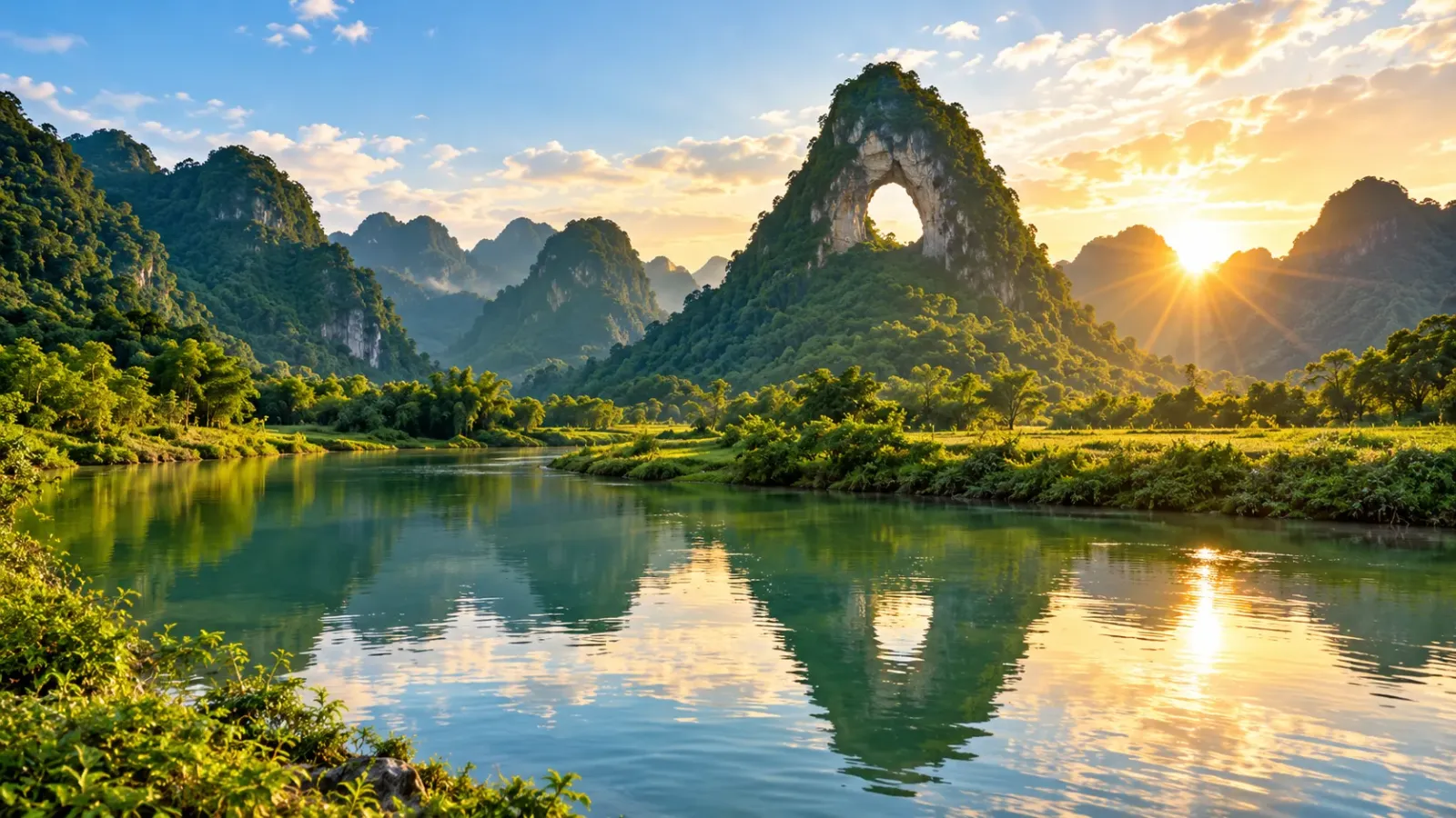 Núi Mắt Thần tại Cao Bằng với lỗ thủng tự nhiên trên vách núi đá