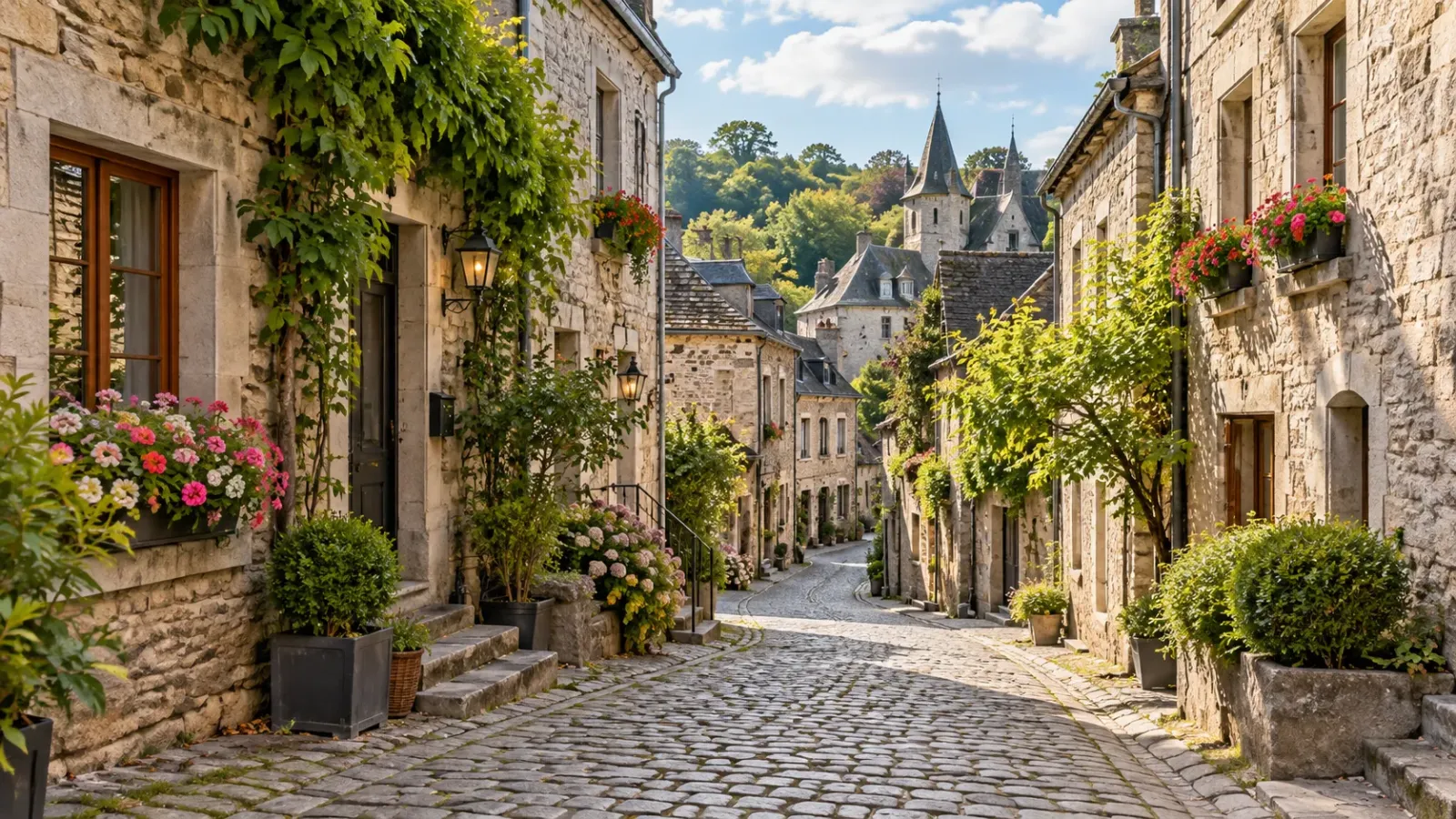 Phố cổ Durbuy với những con đường lát đá và nhà cổ tại vùng Wallonia nước Bỉ