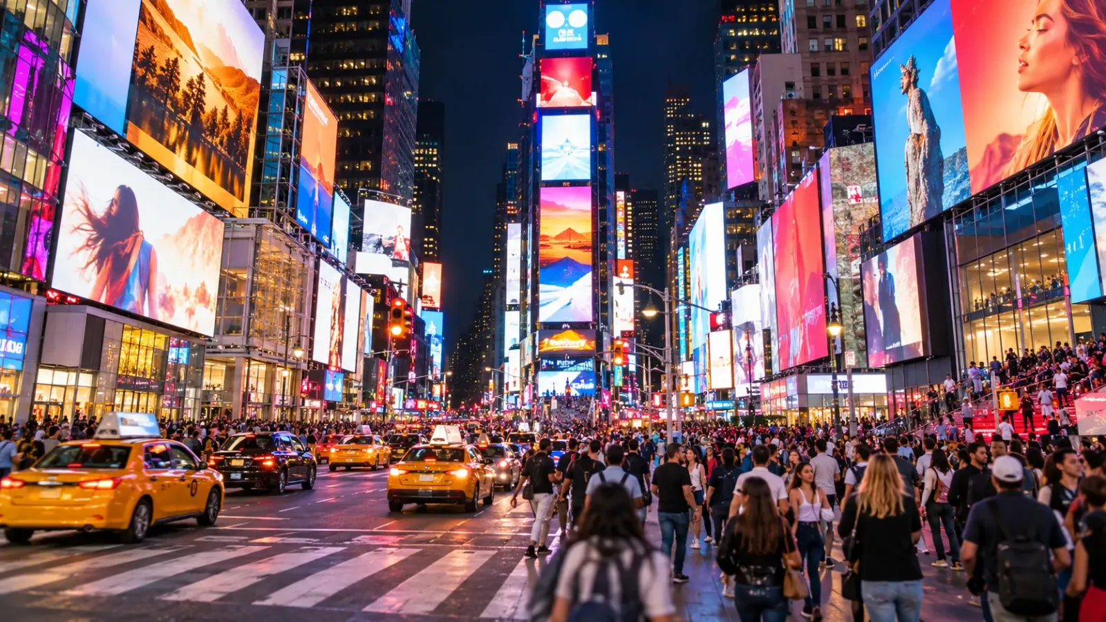 Quảng trường Times Square đông đúc và rực sáng tại New York