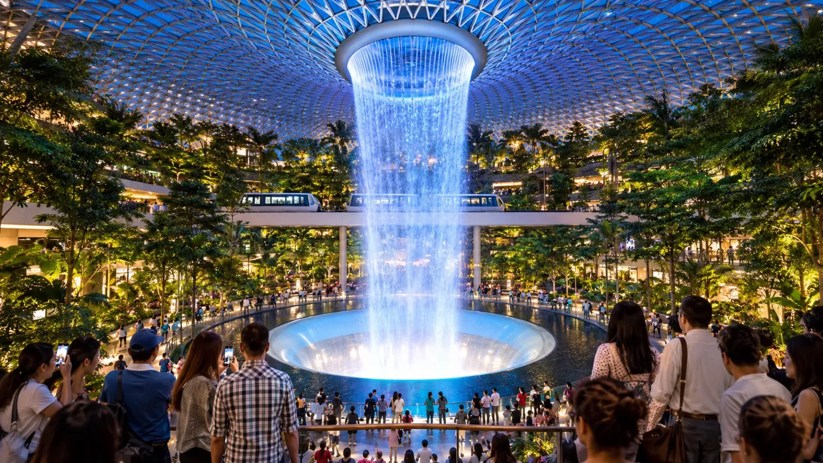 Rain Vortex tại Jewel Changi Airport trong ngày cuối chuyến đi Singapore