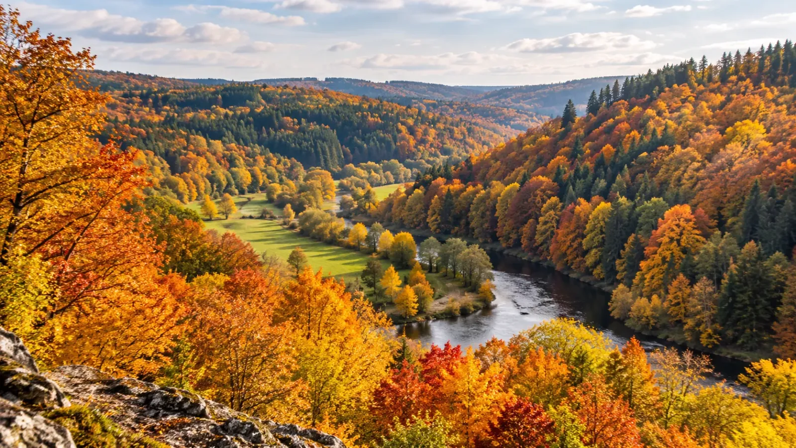 Rừng cây chuyển sắc vàng cam trên những ngọn đồi Ardennes vào mùa thu tại Bỉ.