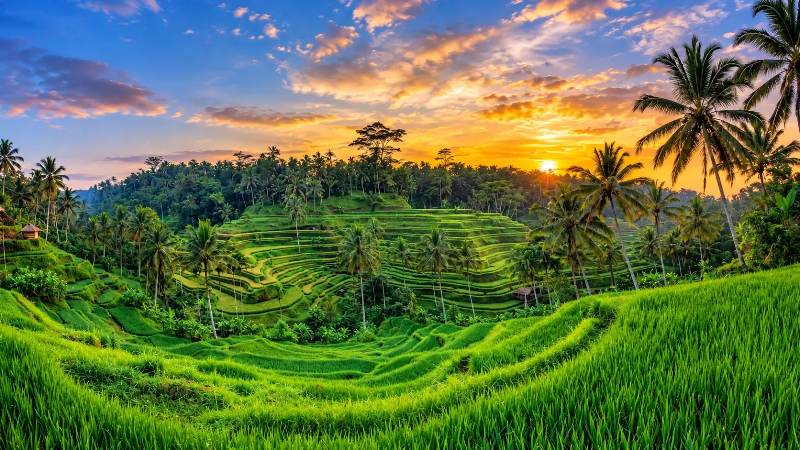 Ruộng bậc thang xanh và cảnh quan nhiệt đới tại Ubud trên đảo Bali Indonesia