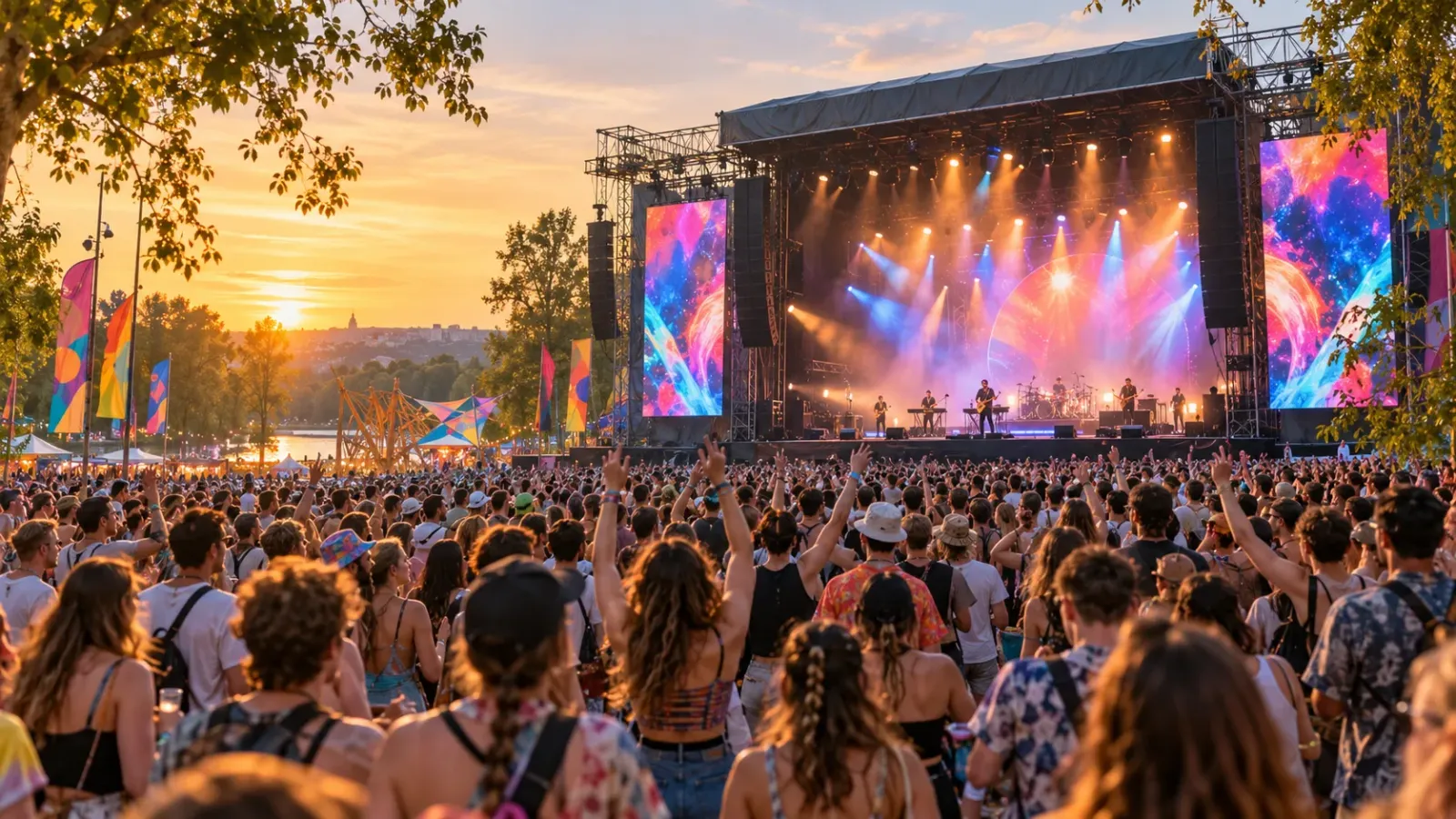 Sân khấu âm nhạc và khán giả tại lễ hội Sziget Festival ở Budapest, Hungary.
