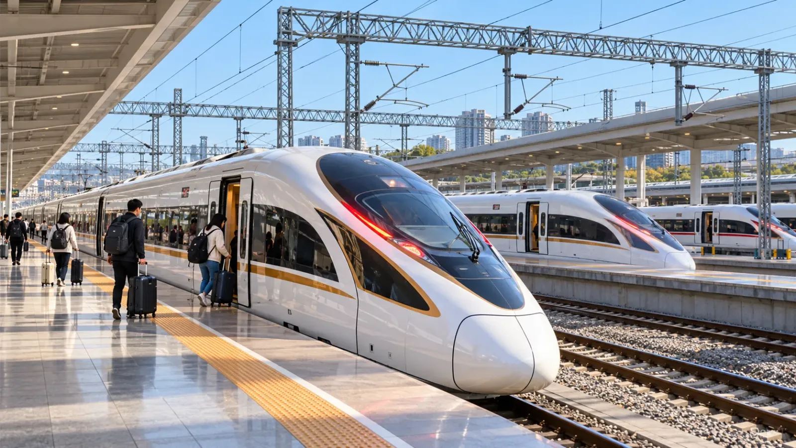 Tàu cao tốc đón hành khách tại sân ga đường sắt Trung Quốc
