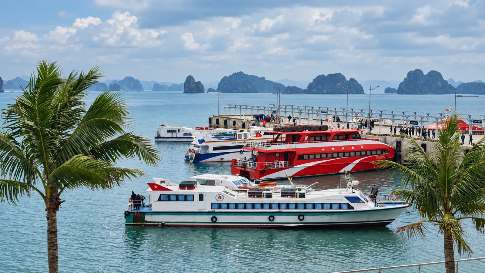 Tàu chở khách tại cảng Ao Tiên phục vụ hành trình ra các đảo Quảng Ninh.