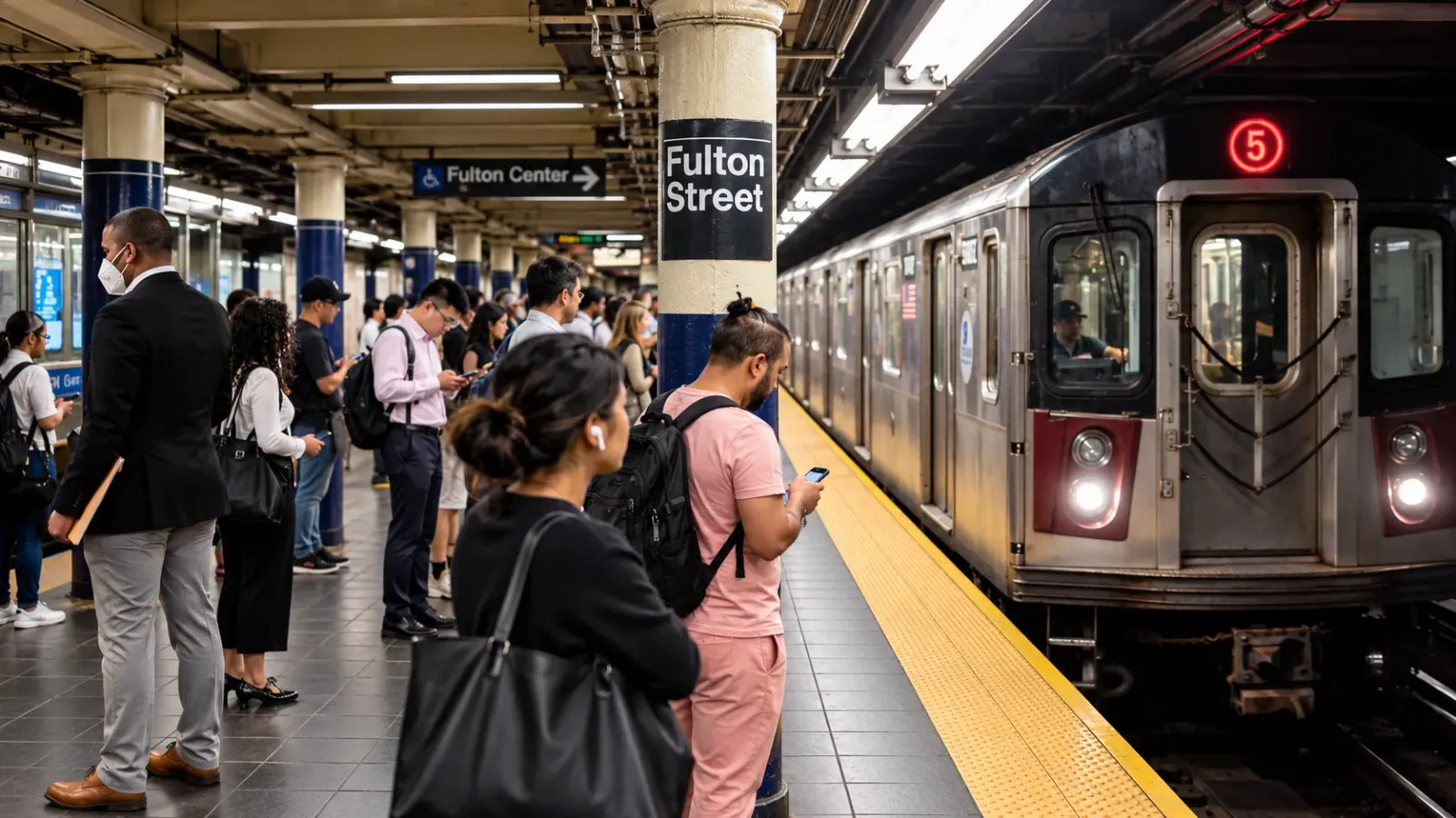 Tàu điện ngầm tại một nhà ga ở New York minh họa phương tiện công cộng khi du lịch Mỹ tự túc