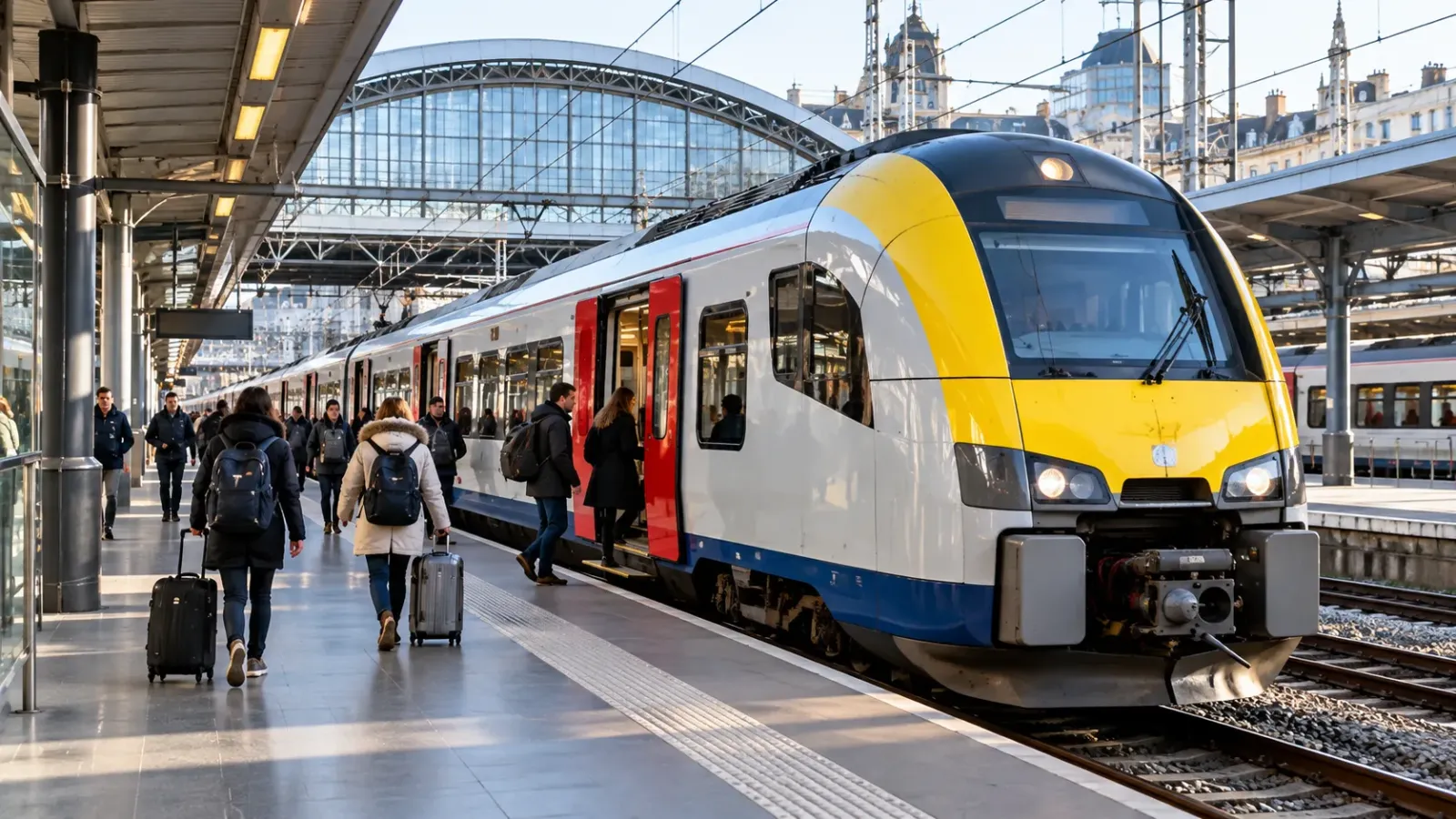 Tàu hỏa SNCB tại nhà ga ở Bỉ phục vụ hành khách di chuyển giữa các thành phố