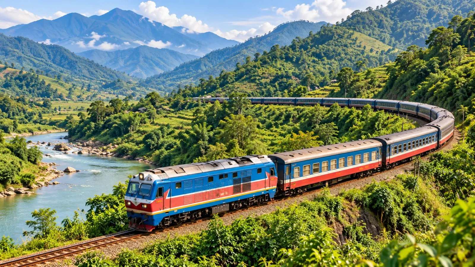 Tàu hỏa trên tuyến Hà Nội Lào Cai phục vụ hành trình đi Sa Pa