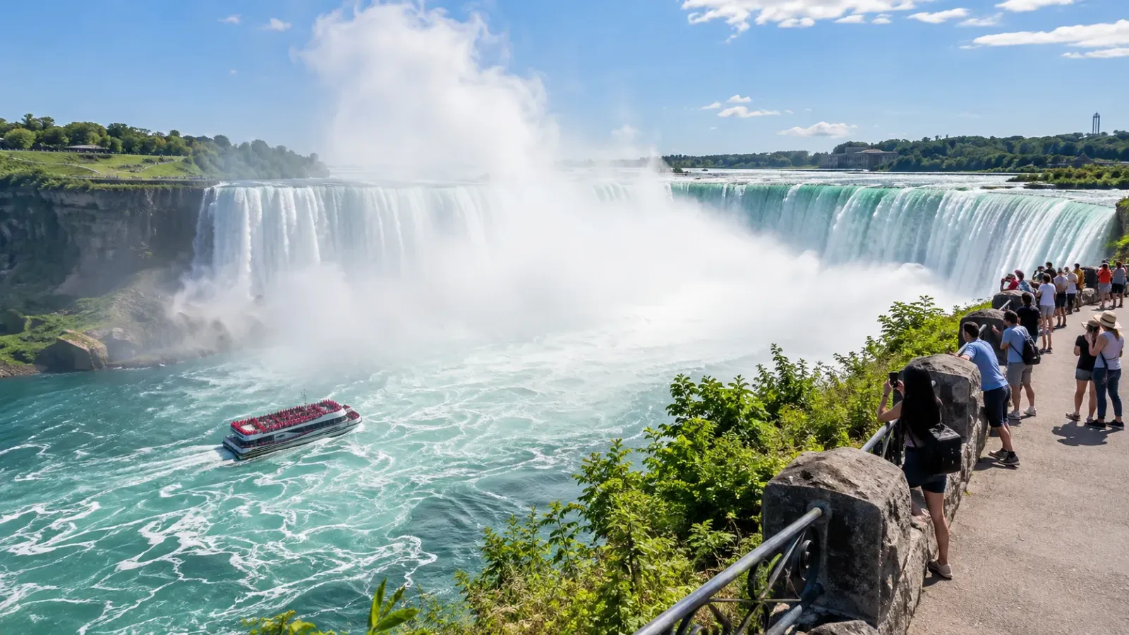 Thác Niagara tại Canada với dòng nước đổ xuống hùng vĩ