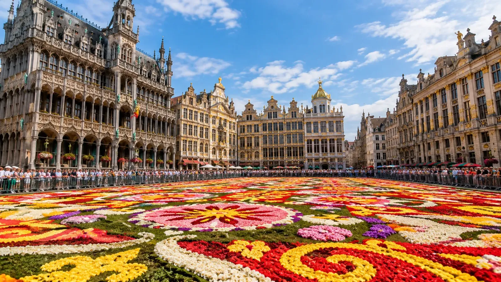 Thảm hoa nhiều màu sắc tại Quảng trường Grand Place ở Brussels, Bỉ.