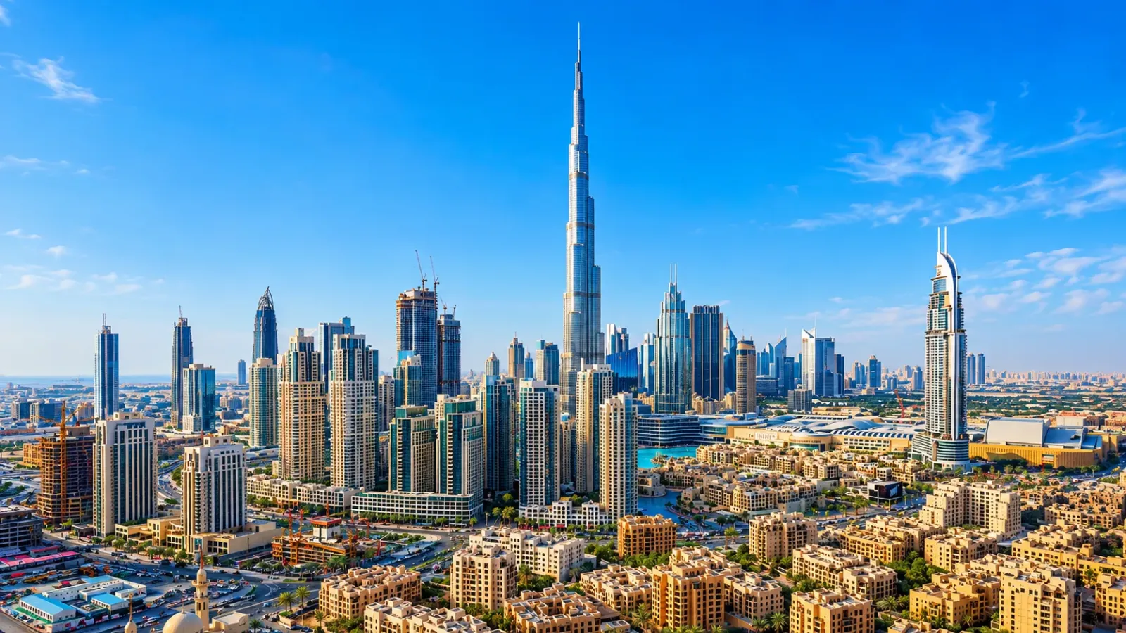 Tháp Burj Khalifa nổi bật giữa các tòa nhà cao tầng tại Dubai UAE