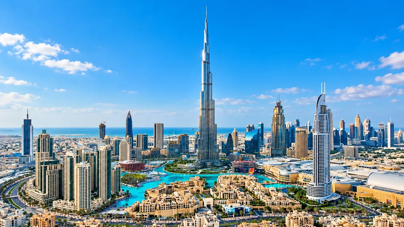 Tháp Burj Khalifa nổi bật giữa khu Downtown Dubai.