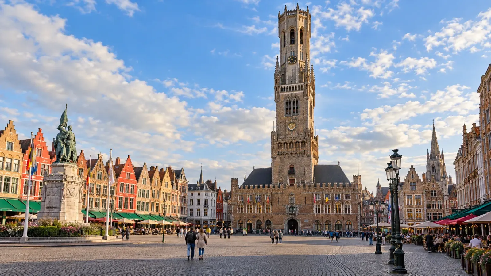 Tháp chuông Belfry và các công trình lịch sử quanh quảng trường Markt ở Bruges