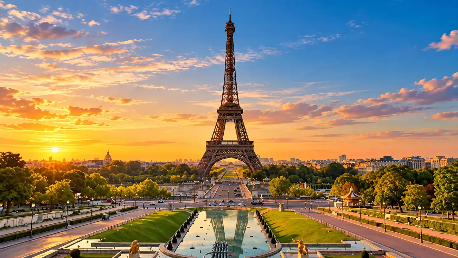Tháp Eiffel và cảnh quan Paris trong hành trình du lịch Châu Âu tự túc