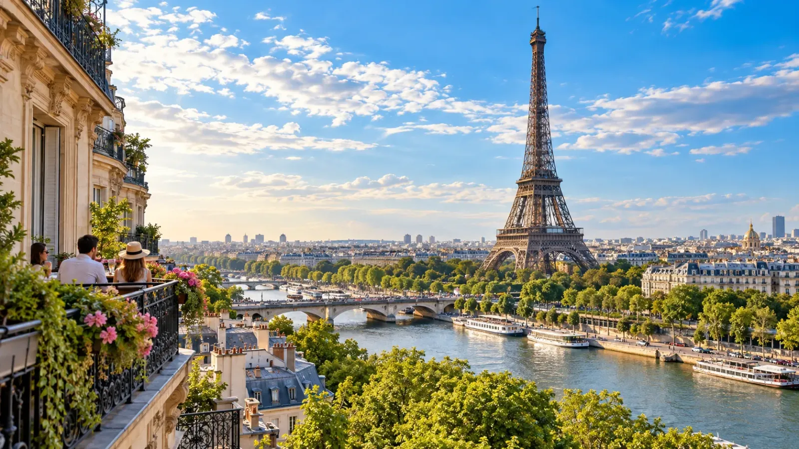 Tháp Eiffel và khung cảnh Paris trong hành trình du lịch Pháp