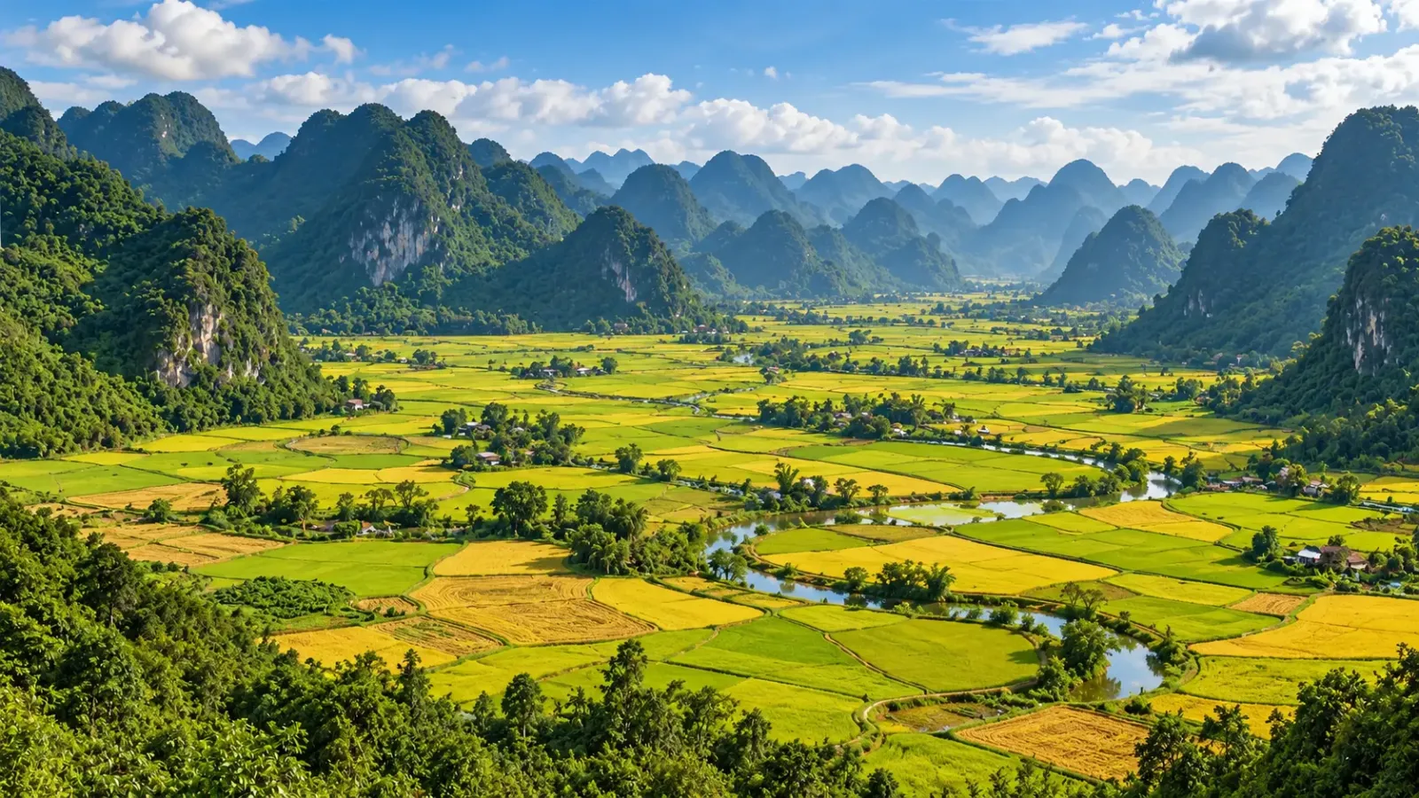 Thung lũng Bắc Sơn với cánh đồng lúa nằm giữa những dãy núi đá vôi