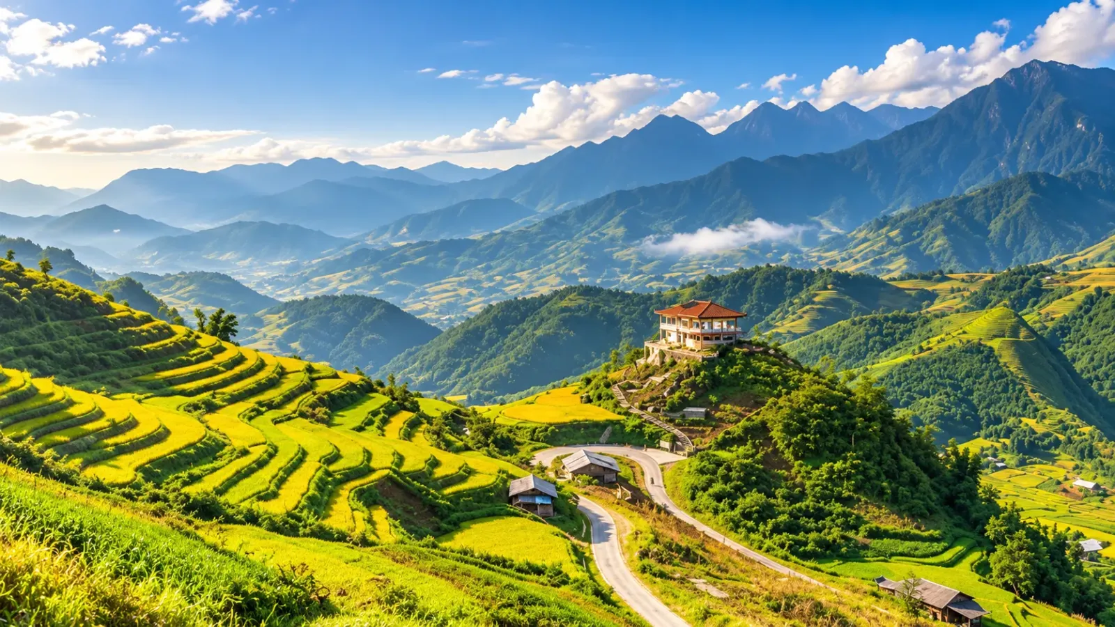Thung lũng Mường Hoa ở Sa Pa với ruộng bậc thang và những dãy núi xanh