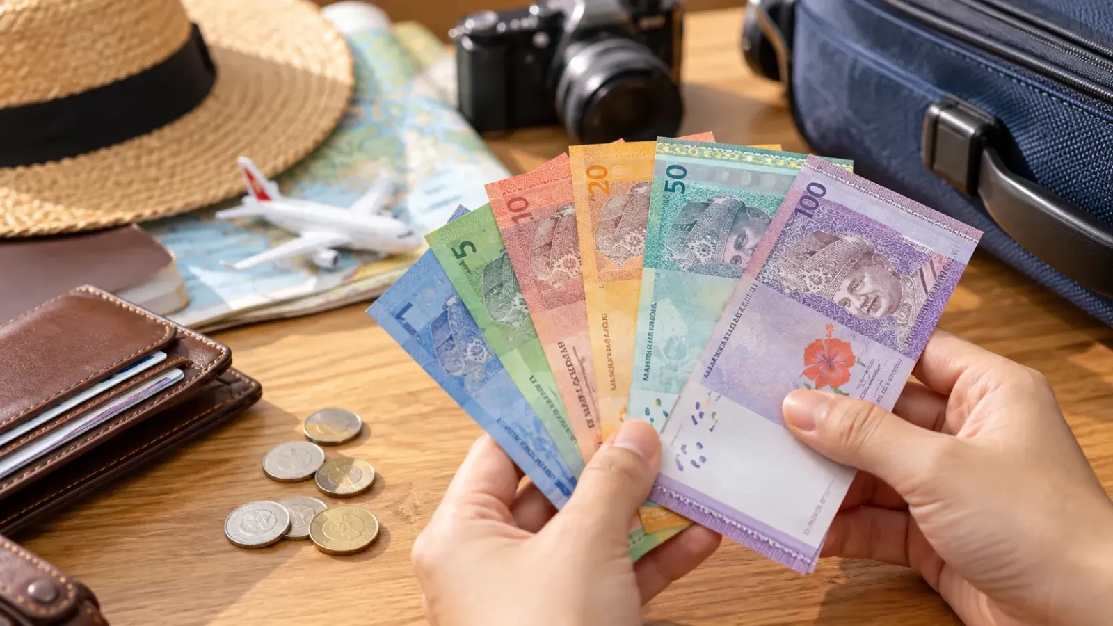 Tiền Ringgit Malaysia được chuẩn bị để thanh toán trong chuyến du lịch
