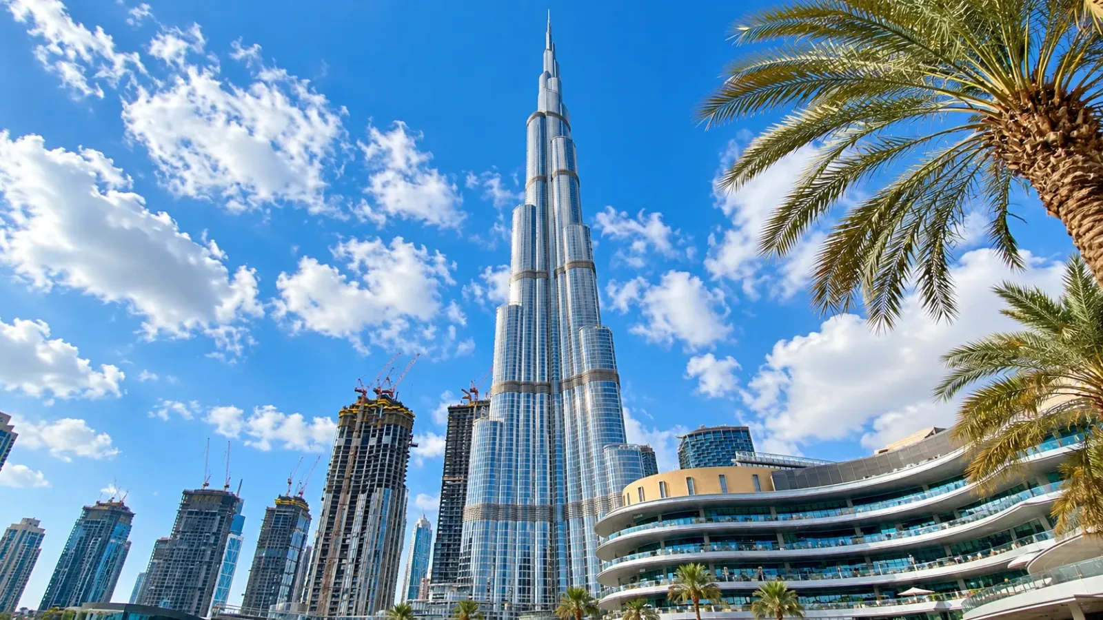 Tòa tháp Burj Khalifa cao vút giữa các công trình hiện đại tại Downtown Dubai
