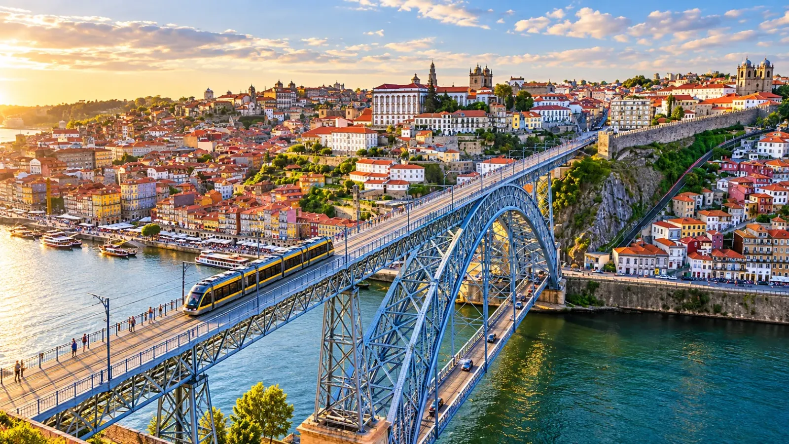 Toàn cảnh Porto bên sông Douro với khu phố cổ và cầu Luís I