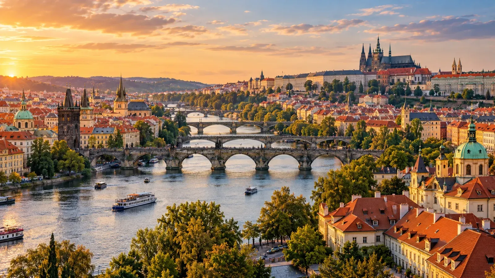 Toàn cảnh thành phố Prague tại Cộng hòa Séc trong hành trình du lịch Đông Âu