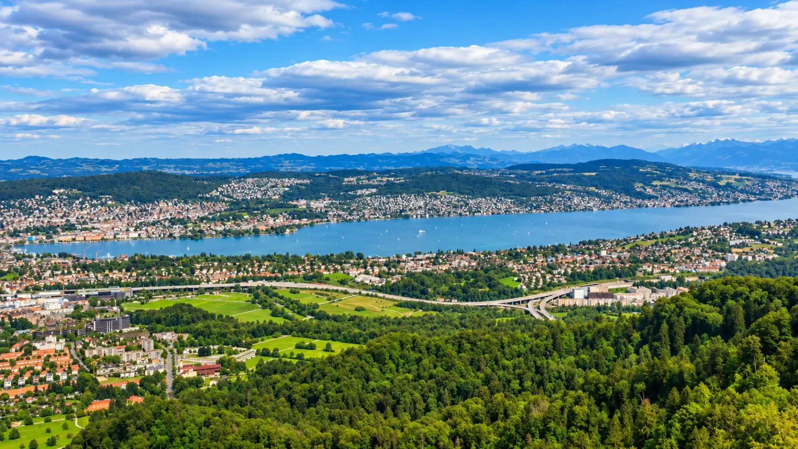 Toàn cảnh thành phố và hồ Zurich nhìn từ khu vực núi Uetliberg
