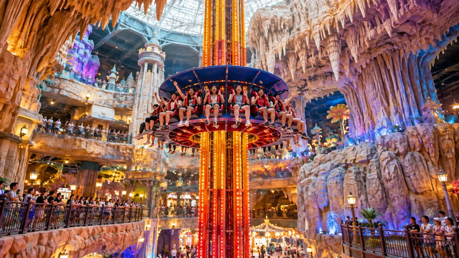 Trò chơi tháp rơi tự do trong khu vui chơi Fantasy Park tại Bà Nà Hills