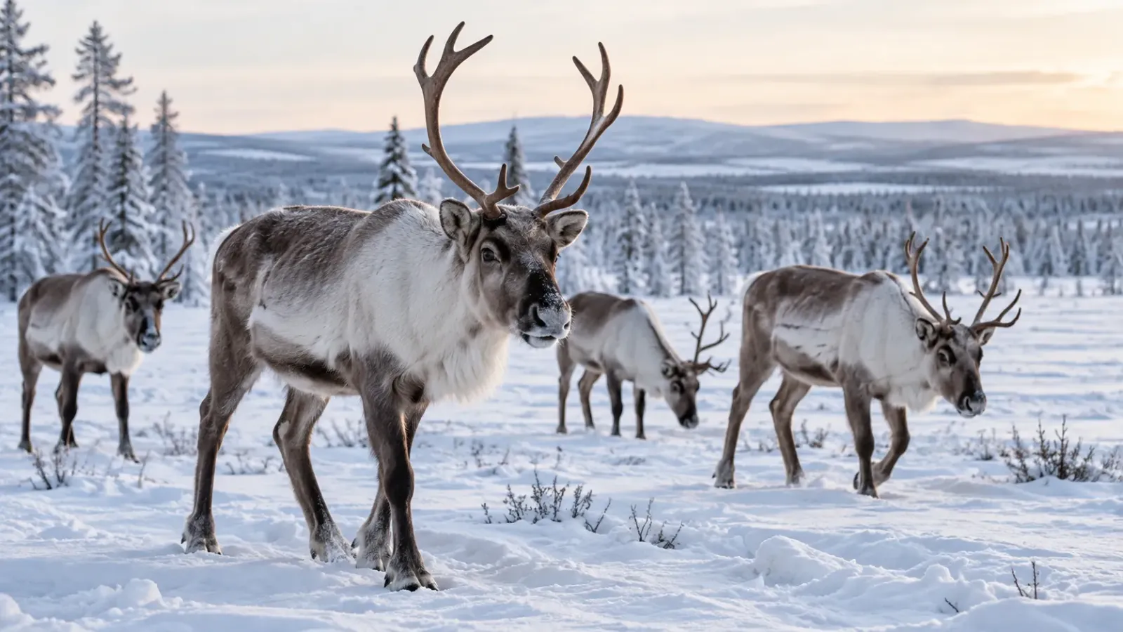 Tuần lộc tại vùng Lapland ở Bắc Âu trong khung cảnh mùa đông