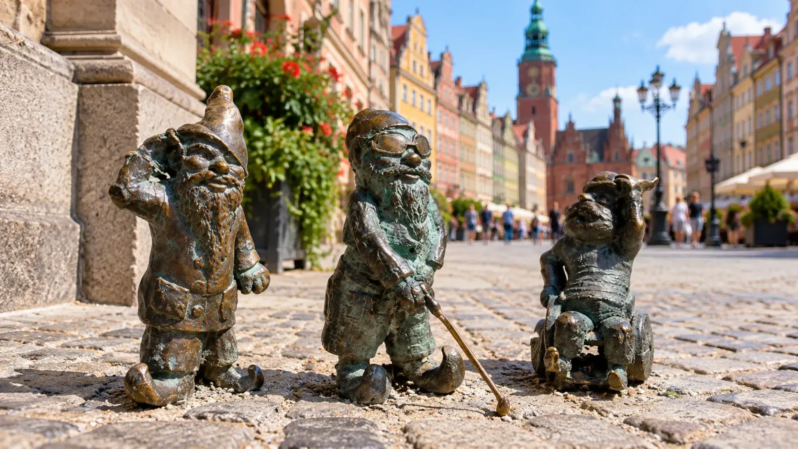 Tượng người lùn bằng đồng nhỏ trên đường phố Wroclaw Ba Lan.