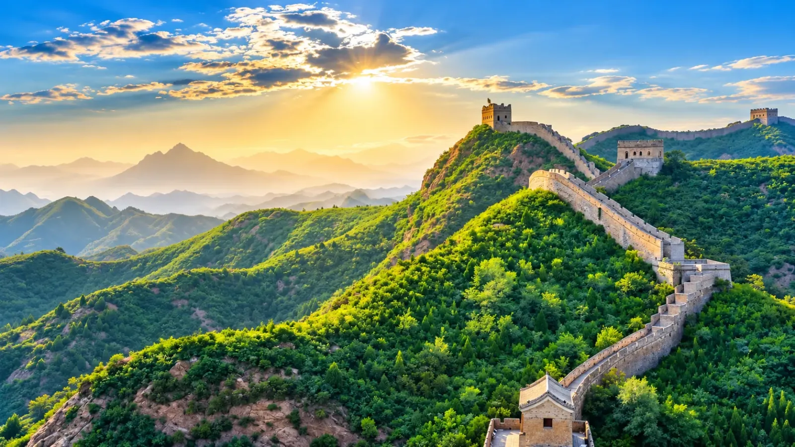 Vạn Lý Trường Thành trải dài qua địa hình núi tại Trung Quốc.