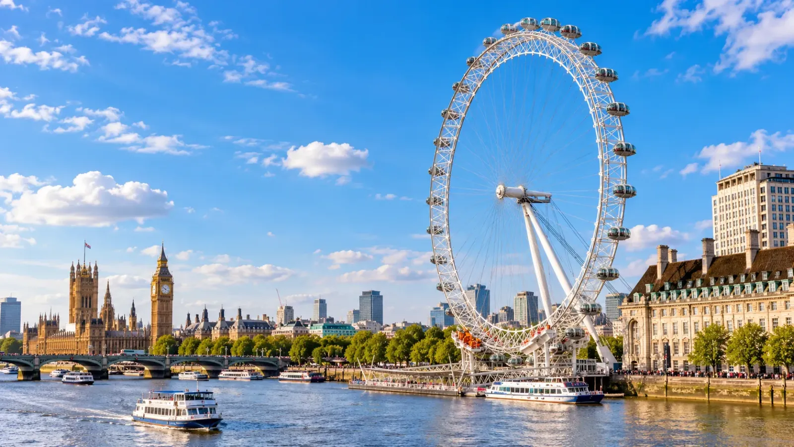 Vòng quay quan sát London Eye bên bờ sông Thames tại thủ đô London
