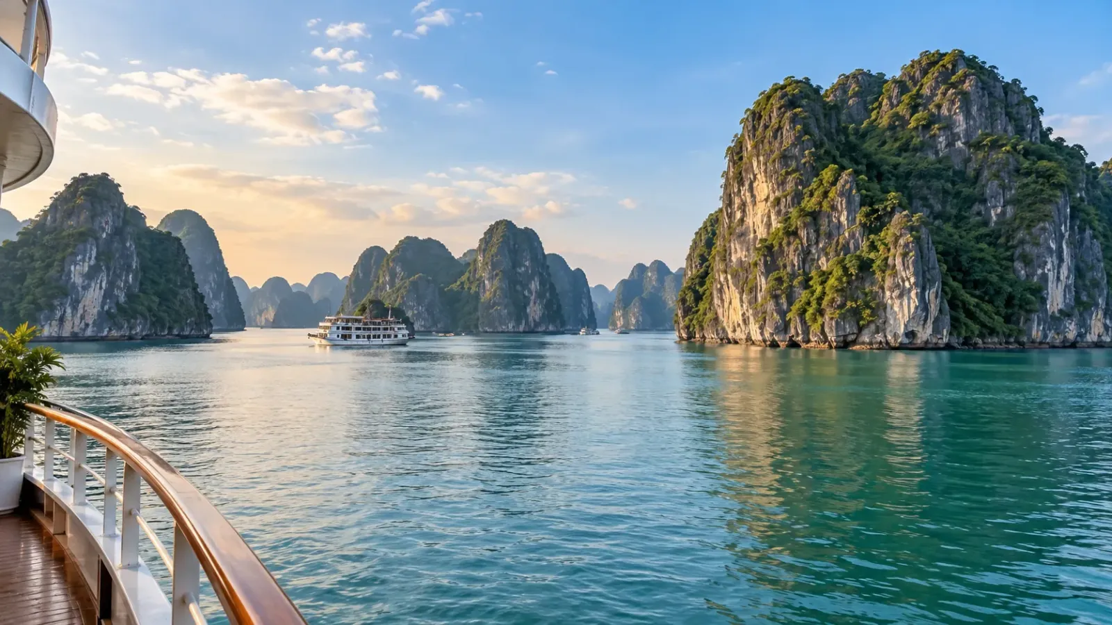 Vịnh Hạ Long với các đảo đá vôi nhìn từ hành trình du thuyền
