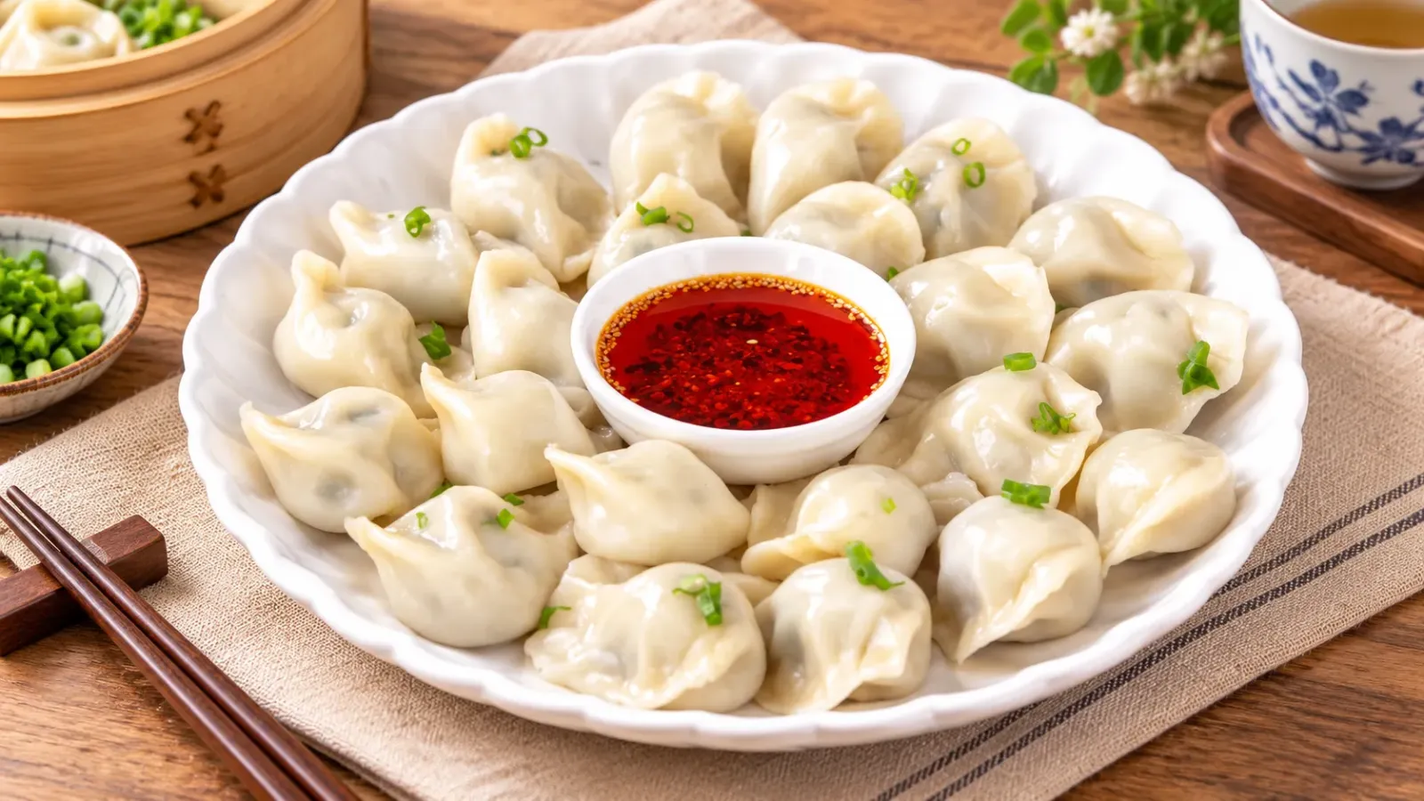 Đĩa sủi cảo Trung Quốc dùng trong bữa ăn truyền thống