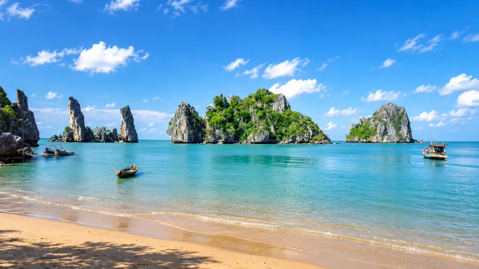 Biển và các đảo nhỏ tại quần đảo Bà Lụa trong ngày thời tiết thuận lợi